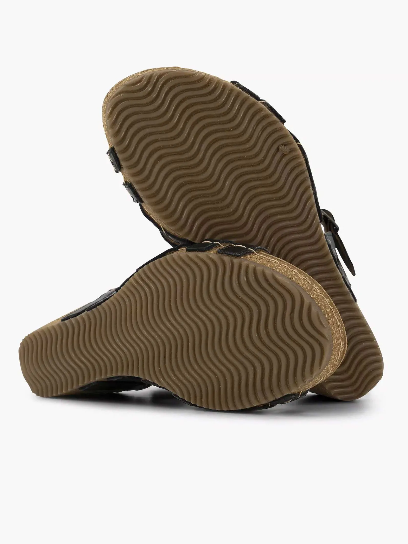 Zwarte Leren Sandalen Sleehak